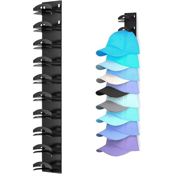 Hat Organizer for Baseball Caps, Hat Rack for Wall with Strong Adhesive Hold up to 10 Hats, Hat Hanger Holder Display for Door Closet, Cap Organizer Storage Multilayer Two Mounting Option