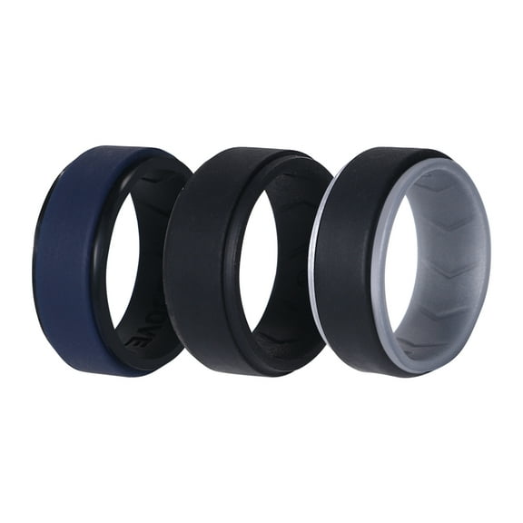 Avaner Silicone Wedding Ring for Men: 3 Pack 8mm Width Breathable Air Grooves Silicone Rubber Wedding Engagement Bands Christmas Valentine's Day Gift, Size 8