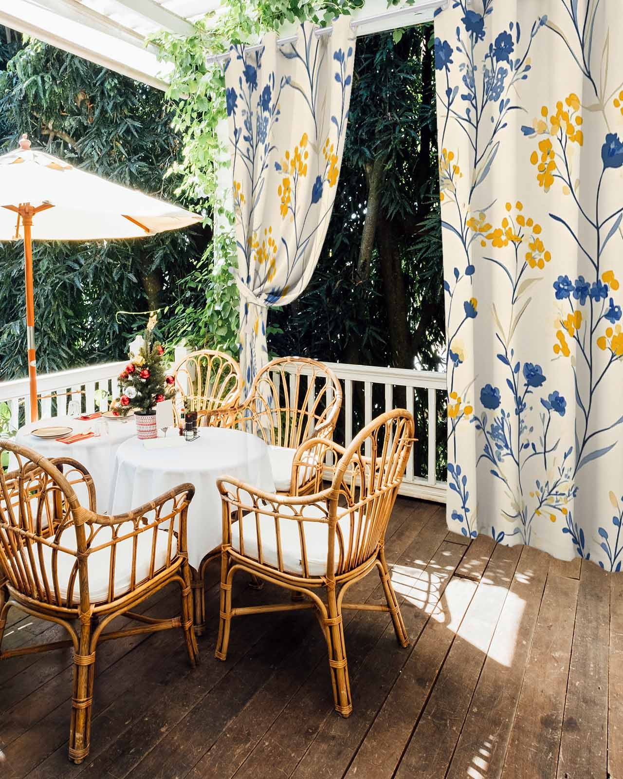nqOlkjepod Outdoor Curtains for Patio Waterproof, Spring Flowers Outdoor Privacy Panels Grommet, Farmhouse Pastoral Botanical Herbs Blackout Outside Curtains for Porch/Cabana 54"x84", 1 Panel