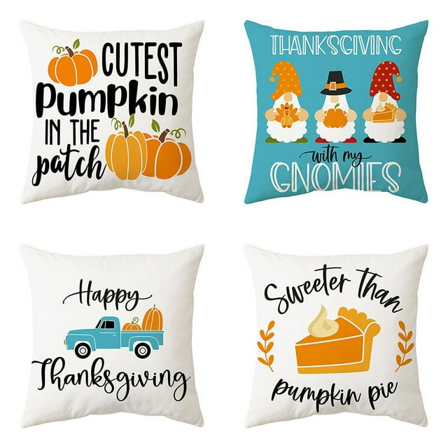 Juego de 4 fundas de cojín decorativas de otoño, 45,7 x 45,7 cm, fundas de almohada cuadradas cortas de felpa con diseño de enano otoñal para salón, cama, sofá y coche.