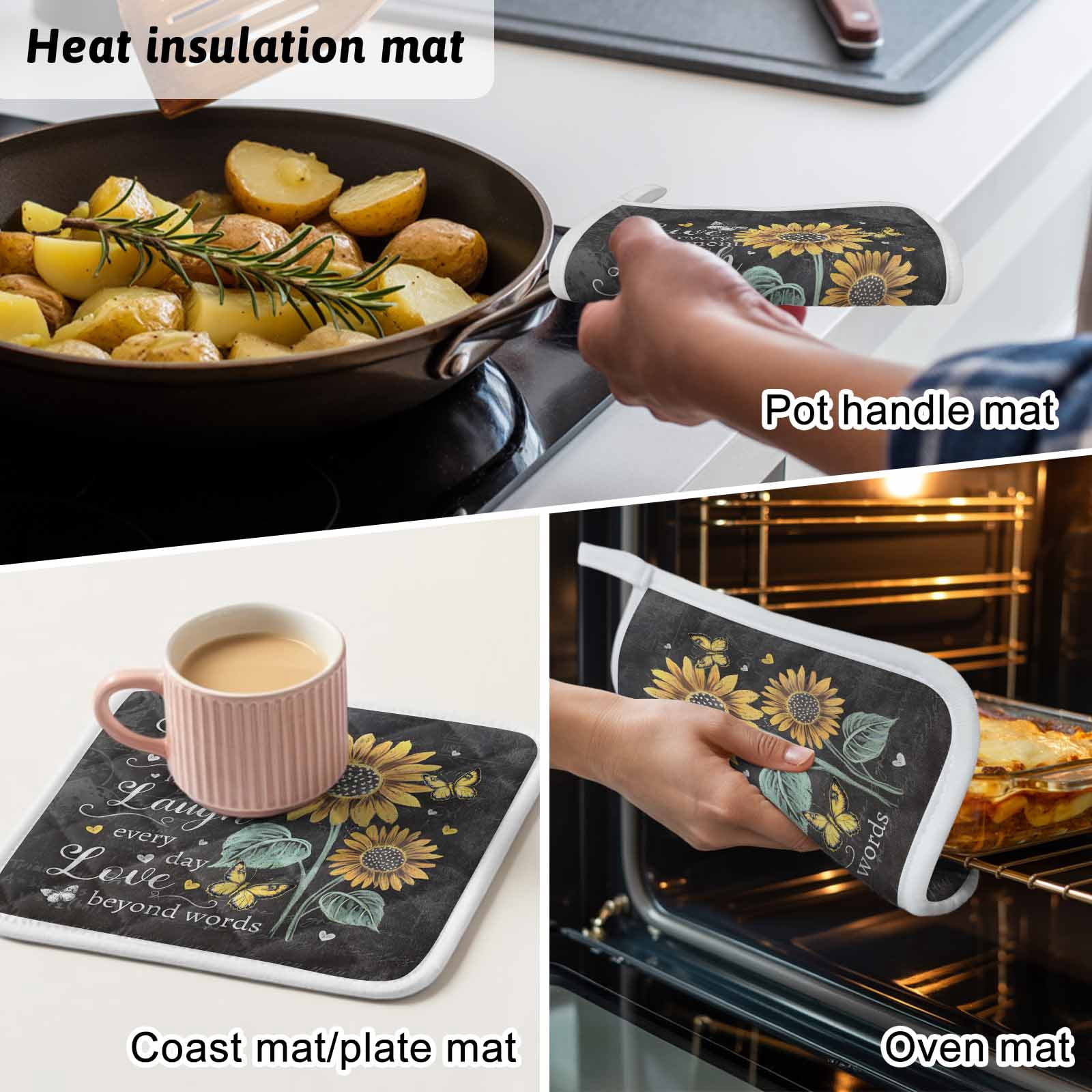 Retro Sunflower Pot Holders for Kitchen Heatproof Potholder, 5 Pack Spring Summer Farmhouse Floral Butterfly Hot Pads Multipurpose Oven Pads Cloth Potholders Trivet for Cooking Baking