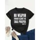 thumbnail image 2 of Camiseta con estampado "NO WEAPON" de talla grande, informal, de cuello redondo y manga corta para primavera y verano, para mujer, talla grande, para adultos, hombres, mujeres, adolescentes, jóvenes., 2 of 6
