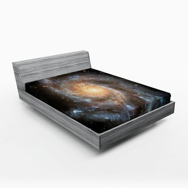 Ambesonne Galaxy Fitted Sheet, Star Disc in Huge Space, Queen Size, Black Beige Violet
