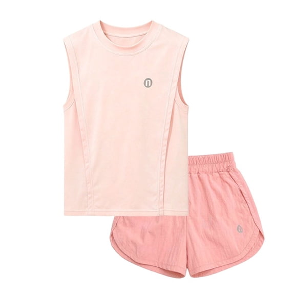Boys Girls Clothes 2 Piece Summer Sportswear Basketball Athletic Feel Tank Top & Shorts Set Pink 9-10Years