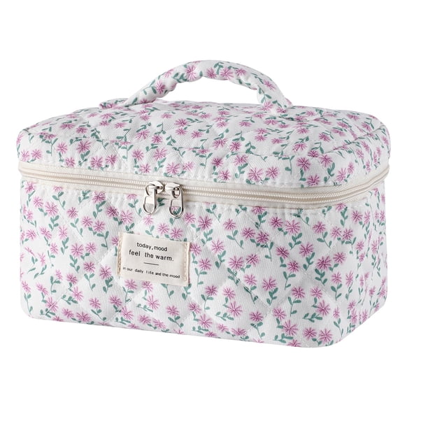 Bolsa de maquillaje uekeboag grande de viaje acolchada con estampado floral de algodón
