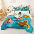 thumbnail image 3 of jejeloiu Kawaii Capybara Print Full Size Comforter Sets,Cute Animals Bedding Comforter Set For Boys,Teal Orange,Polkadot Reversible,3pcs,1 Comforter and 2 Pillowcases, 3 of 7