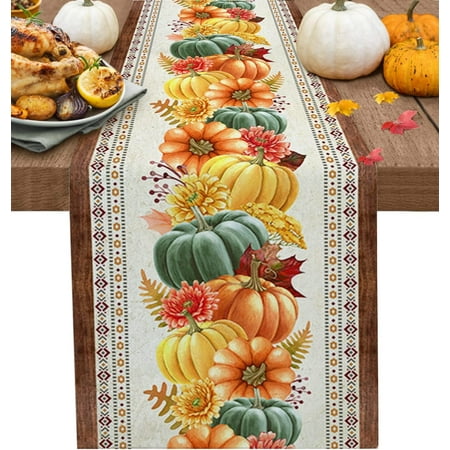 

Fall Thanksgiving Pumpkin Maple Leaves Linen Table Runners Party Decorations Farmhouse Table Runners for Dining Table Decor