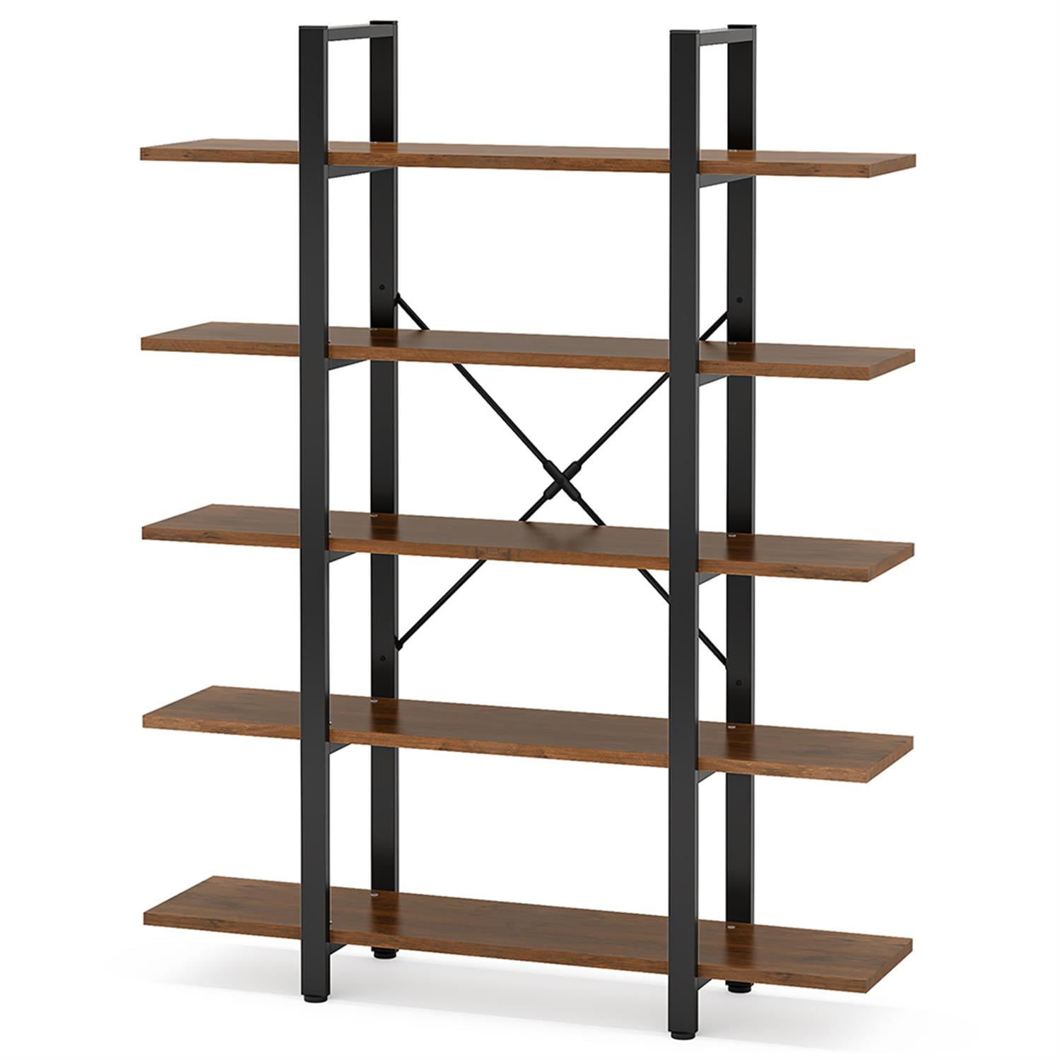 Demi Bonn 5 Tier Bookshelf, Bookshelves, Open Etagere Bookcase Shelf Storage Organizer, Free Standing Storage Shelving Unit for Bedroom, Living Room and Home Office, Brown