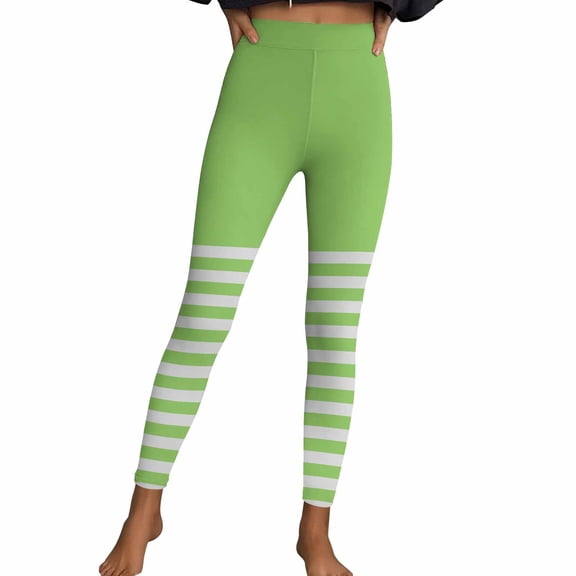 Womens Striped Gym Legging Pants Slim-Fit Stretch Yoga Running Leggings Festival Soft Pilate Workout Clothes Mint Green, L