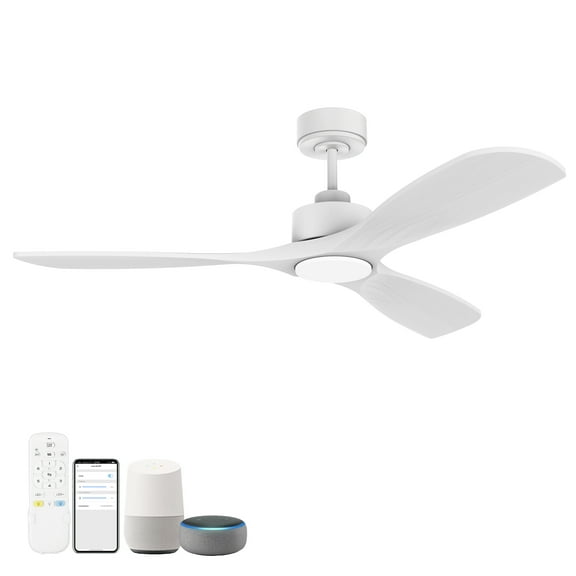 52 Inch White Lighting Wood Smart Ceiling Fans with Lights Remote,Quiet DC Motor,Voice Control via WIFI Alexa App