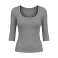 thumbnail image 7 of ABSUYY Womens Stretch Ribbed Layering Top, Solid Gray Scoop Neck 3/4 Sleeve Slim Fit Casual Knit Shirt,Size XL, 7 of 7