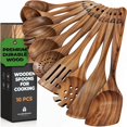 thumbnail image 1 of Wooden Spoons for Cooking, Kitchen Utensil Set, 10 Pcs Cooking Utensils Set for Nonstick Pans & Cookware &acirc; Study Teak Wood, Lightweight & Heat R, 1 of 8