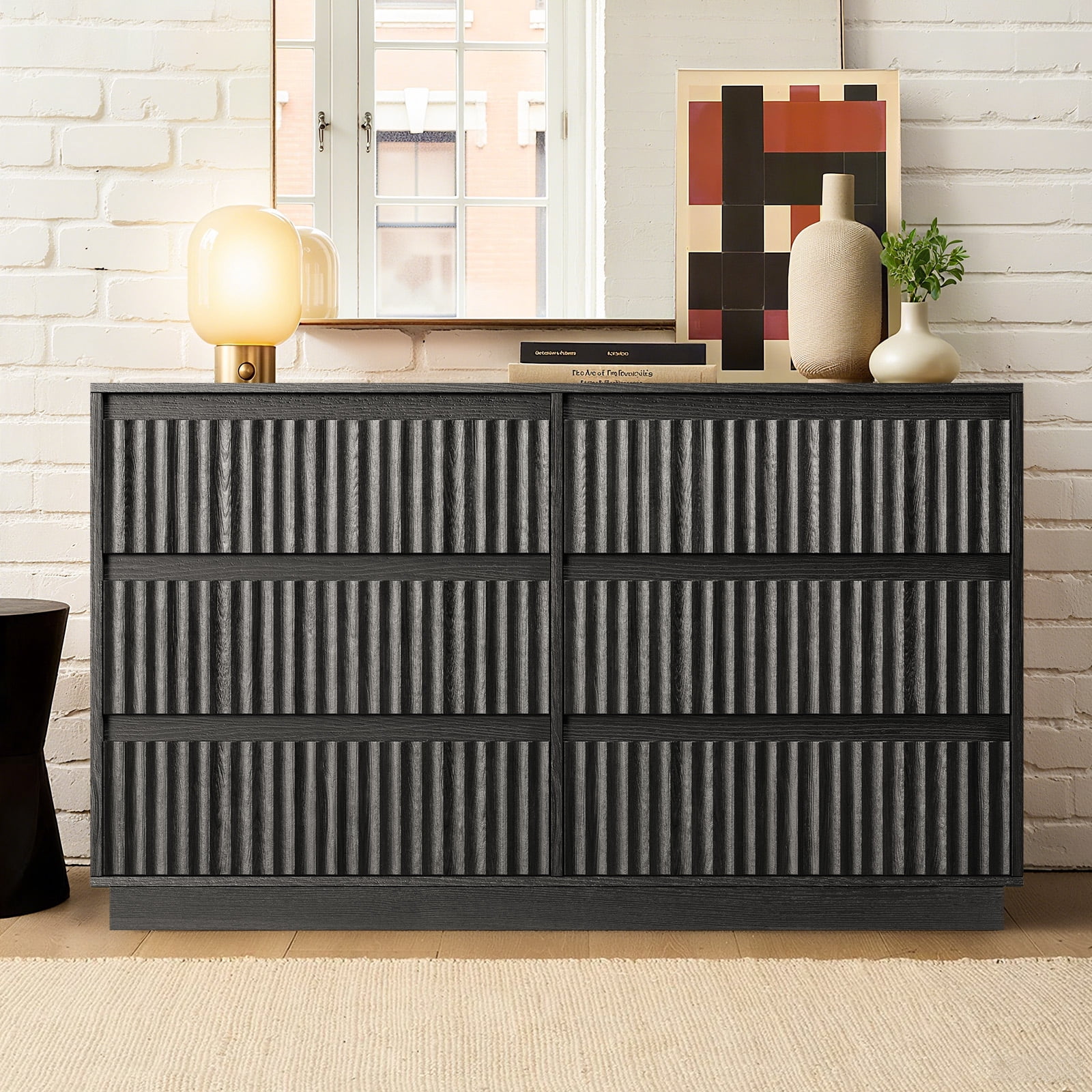 UPGO Wood Dresser, 6 Drawer Dresser for Bedroom, Modern Chest of Drawers with Deep Drawers Waterproof Living Room, Hallway, Entryway,Black