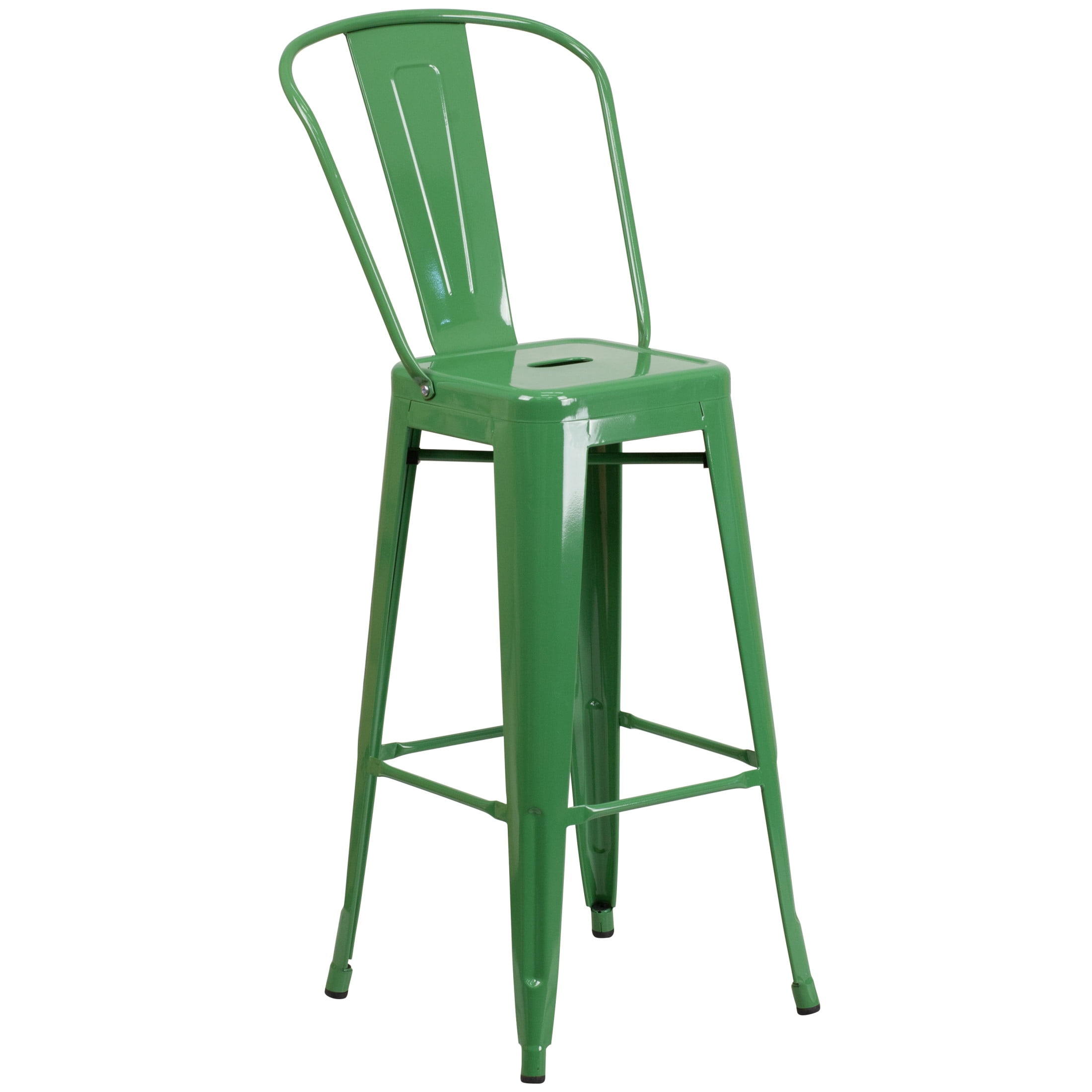Merrick Lane Contemporary Square Indoor-Outdoor Use Curved slatted back Bar Height Stool, Green