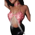 thumbnail image 4 of TRKIYQC Mujeres Casual Tank Tops, Color sólido Sin Mangas Sin Espalda Rhinestones Borla Halter Crop Tops con Gargantilla TRKIYQC moda, 4 of 7