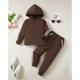 thumbnail image 2 of 3T Baby Girls Clothes 4T Girls 2PCS Hoodie Outfits Set Solid Color Toddler Girls Long Sleeve Hoodie Top Pants Set Brown, 2 of 7