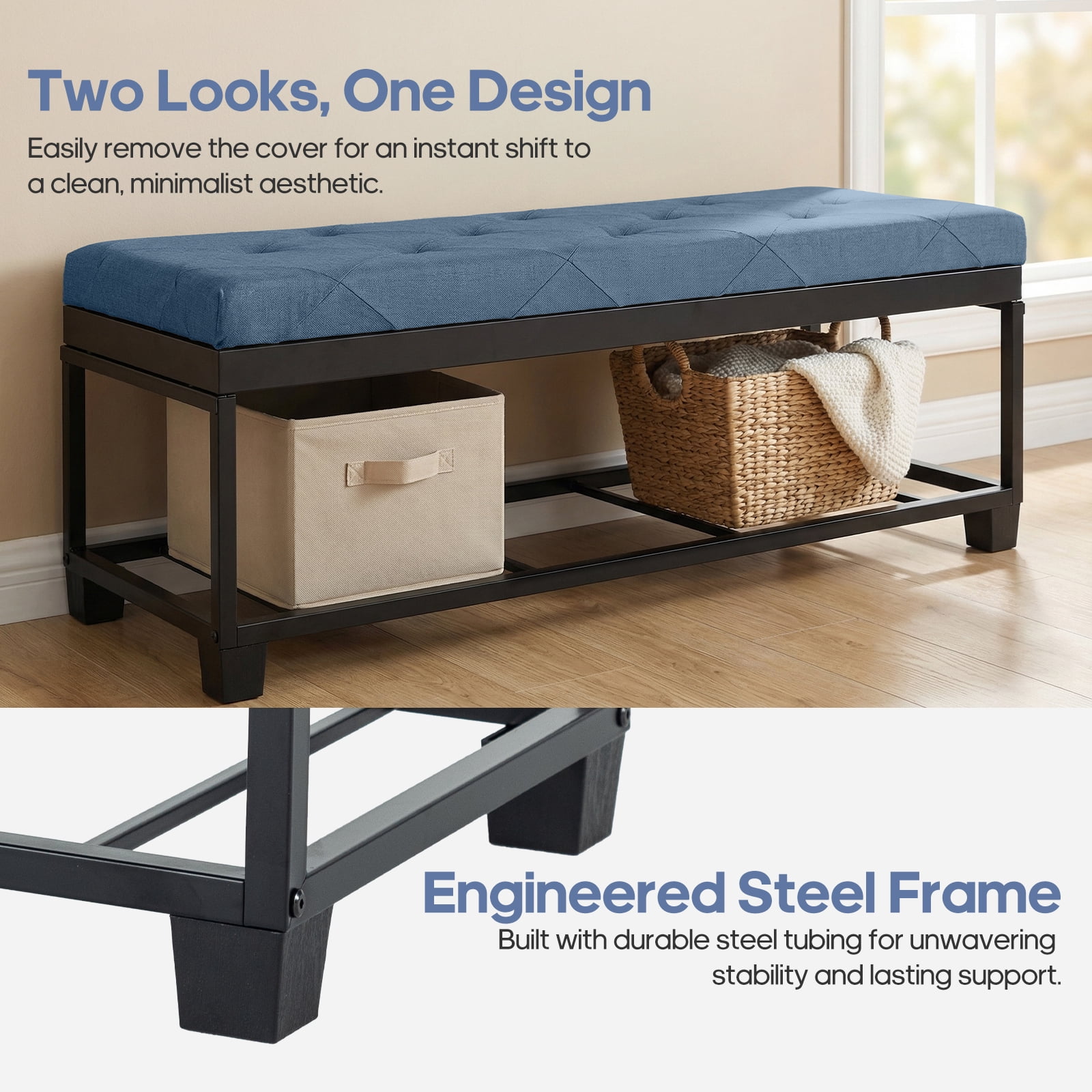 EDX 43 lnch Storage Ottoman Bench with Removable Cover, Upholstered Bed Bench for Living Room, Bedroom