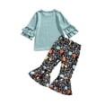 thumbnail image 3 of Bagilaanoe 2Pcs Toddler Baby Girl Halloween Outfits Letter Print Long Sleeve T Shirt Tops Skeleton Print Flared Trousers 12M 18M 24M 3T 4T 5T Fall Long Pants Set, 3 of 7