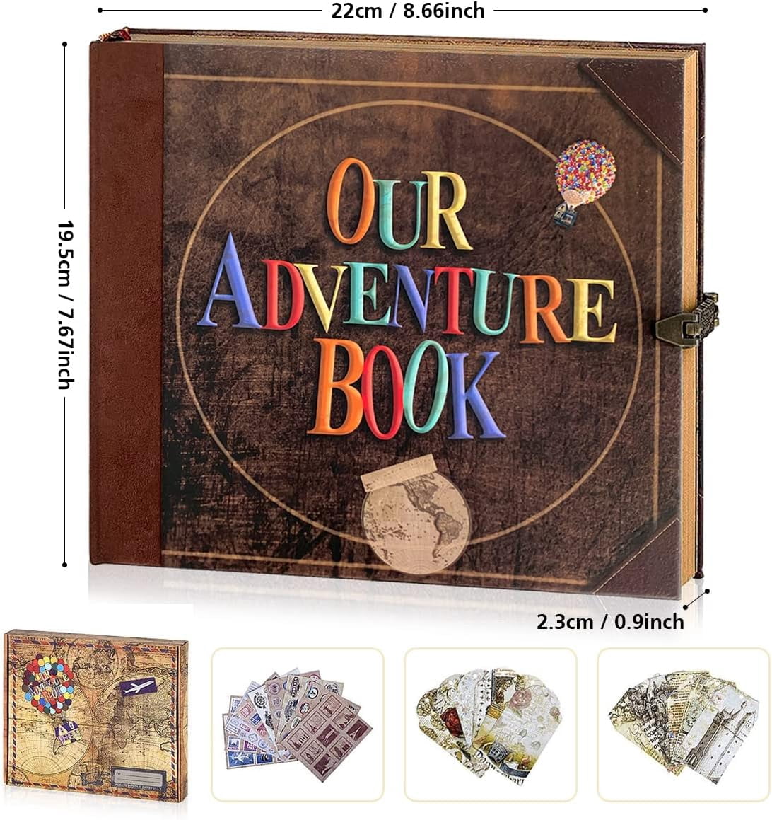 Adventure Book Travel Diary & Scrapbook - Retro-Style Photo Album, Vintage Guestbook for DIY Memories, Anniversary, Wedding, Baby, Travel, or Valentine's Day Gift