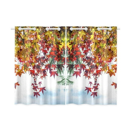 Fall Kitchen Curtains CADecor Yellow Red Leaves Window Kitchen Curtain, Falling Leaves Window Treatment Panel Curtains,26x39 inches,Set of 2 ()