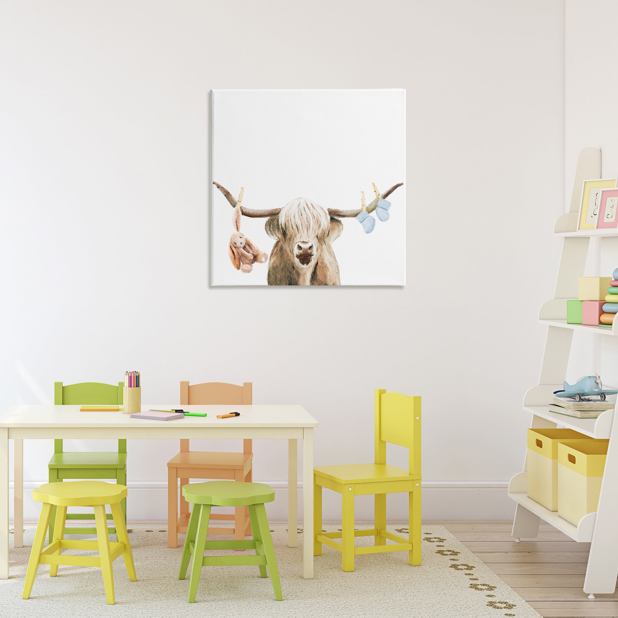 Highland Cow Baby Boy Canvas Wall Art, design by Ali Lynne