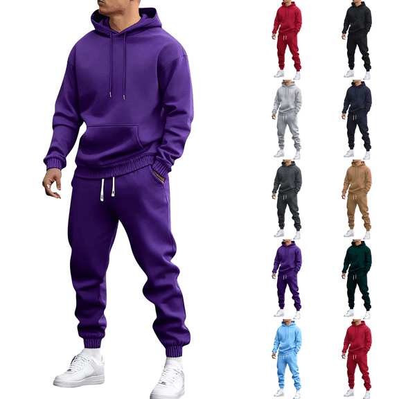 Jogger Sets Mens 2 Piece Outfits Long Sleeve Tracksuit and Sweatpants Fall Winter Set Sweatsuit Purple M