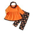 thumbnail image 1 of ITFABS Girl Halloween Clothes Set, Solid Color Tops+Pumpkin Print Pants+Scarf, 1 of 9