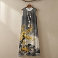 thumbnail image 4 of Xoenoiee Yellow Floral Rock Ink-Wash Print Women's 2026 Summer Casual Crewneck Boho Maxi Dress, Ankle-Length Sleeveless Sundress with Pocket, Cotton Linen Loose Fit Tank Dress Resort Wear, Size S, 4 of 7