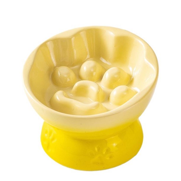 Tazón de cerámica para comida lenta de pies altos Tazón para mascotas de boca oblicua Tazón para mascotas Gato y perro Protector de cuello Glaze Color Anti-asfixia Tazón para gatos Tazón para perros