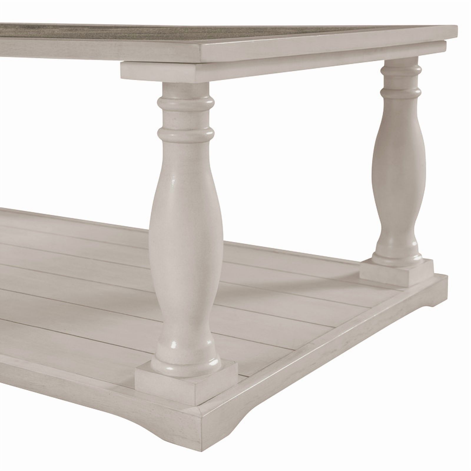 Vintage Rectangular Center Coffee Table with Sculptural Spindle Solid Wood Legs, 2-Tier Traditional Wooden Cocktail End Table
