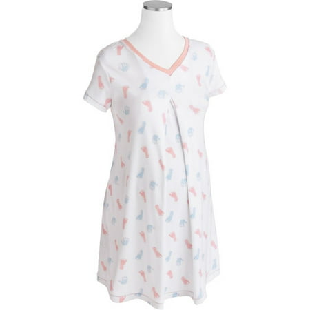 Maternity V-Neck Print Nursing Gown