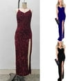 thumbnail image 2 of Women's Sleeveless Open Back Glittering Sequined Long Dress Spaghetti Straps Side Split Bodycon Long Gown for Night Outs, 2 of 9