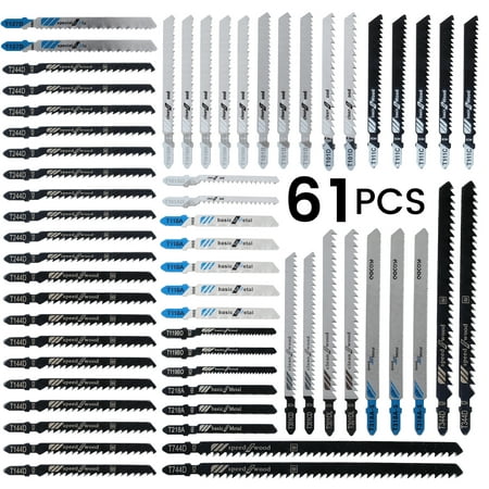 

verlacod 61Pcs Jig Saw Blade Set High Carbon Steel Assorted Saw Blades with T-shank Sharp Fast Cut Down Jigsaw Blade Woodworking Tool for Wood Metal Plastic Cutting