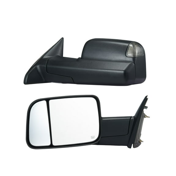 KFFKFF Tow Mirrors, Set of Two for Dodge Ram 1500 2500 3500 (2009-2023), Power-Heated with Signal & Puddle Lights, Flat & Curved Glass, Manual Flip Fold Control, Black