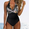 thumbnail image 3 of Women One Piece Set Swimsuit Print Backless Puch Up Solid Sexy Women's Swimwear Bandage Ruched Female Bathing Suit Beachwear, 3 of 6
