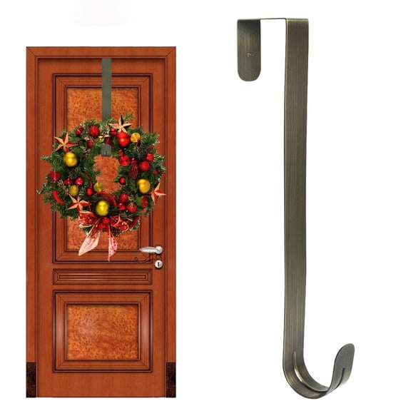 iHomeGarden 12" Over Door Wreath Hanger - Large Metal Hook for Christmas Decor, Front Door Hanging Hooks, Brass (Ornament/Clothes)