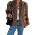 thumbnail image 1 of Abrigo de Piel Sintética para Mujer, Chaqueta de Piel con Solapa Corta, Parka de Larga con Abertura Frontal Marrón L, 1 of 7