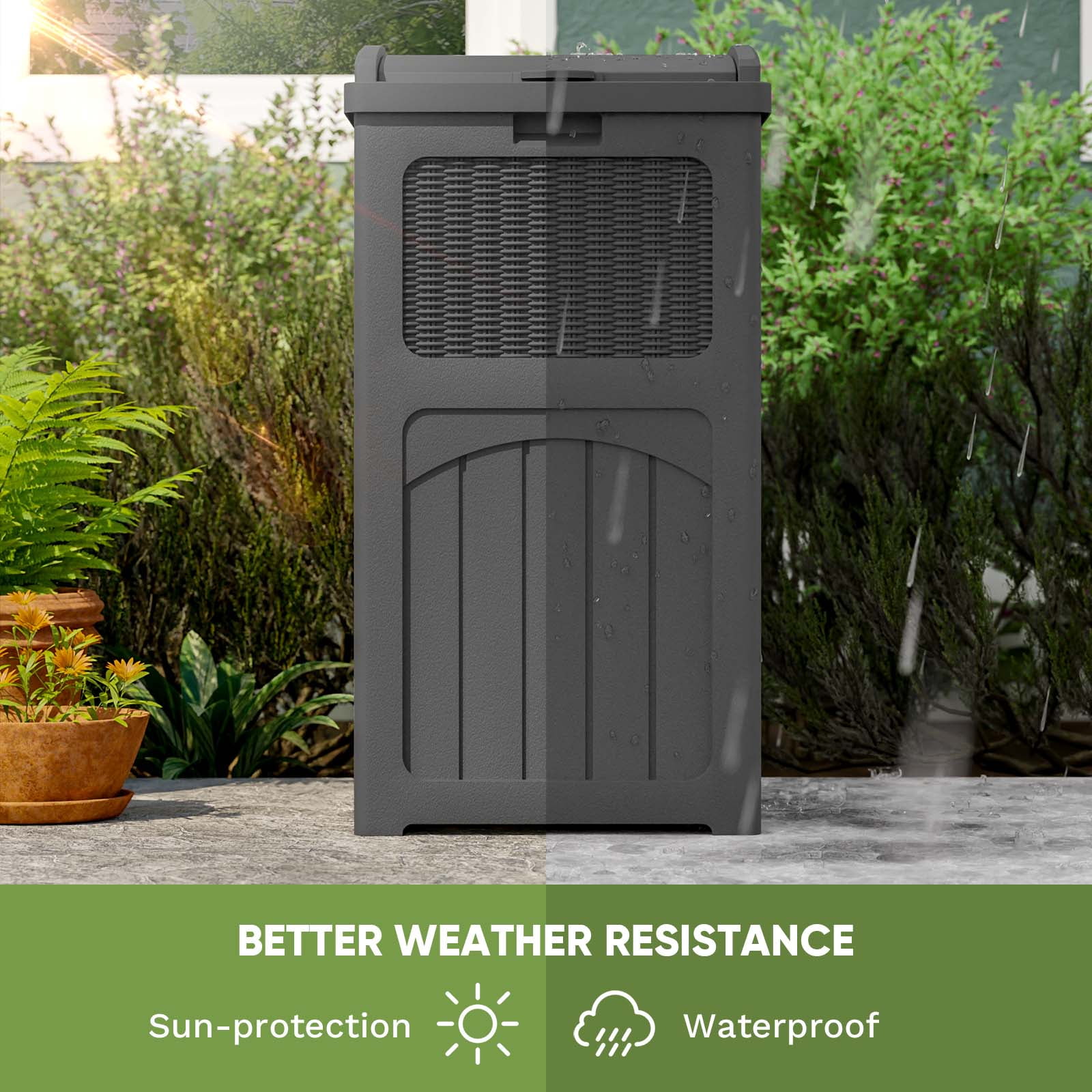 Patiowell 36 Gallon Hideaway Can Resin  Trash with Latch for Backyard, Deck, or Patio,Black