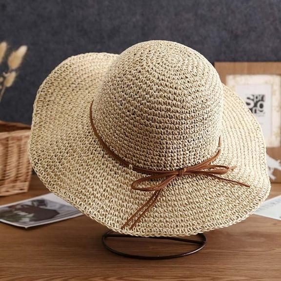 Women's Wide Brim Floppy Summer Sun Hat, Packable Cotton Straw Beach Hat for Travel