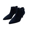 thumbnail image 3 of BELLA VITA Womens Navy Padded Buckle Accent Goring Bindi Pointed Toe Kitten Heel Zip-Up Leather Booties 7.5 M, 3 of 6