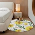 thumbnail image 3 of Yellow Daisy Round Rug 3.3ft Washable Circle Entryway Rugs Non Slip Farmhouse Country Flower Leaf Plant Wood Grain Area Rug Indoor Floor Carpet for Bedroom Kitchen Living Room Home Office Dining Room, 3 of 8