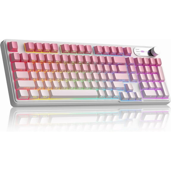 MageGee GK960 Wireless Gaming Keyboard, RGB Tri-Mode Wired/BT/2.4G Creamy Keyboard with Number Pad, 4000mAh Battery, Knob Control, Side Printed Keycaps, 19-Key Anti-Ghosting