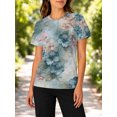 thumbnail image 3 of Vintage Teal Blush Tops for Women Short Sleeve Crewneck All-Over Pattern Casual Tee, 3 of 6