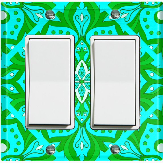 Metal Light Switch Plate Cover Neon Green Teal Tile Mandala Flower Pattern MDL039