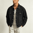 thumbnail image 5 of Akmaiox Men's & Big Men's Denim Jacket Button Up Long Sleeve Shirts Regular Fit Jean Trucker Jacket with Pockets Black XXL, 5 of 7