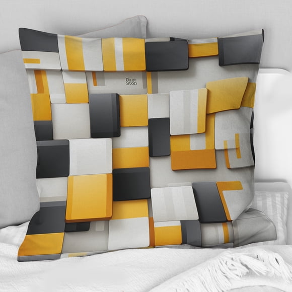 Designart "Harmonious Yellow and Grey Geometric Blocks II" Geometric Throw Pillow - Modern Pillow For Couch - Insert And Pillows Covers For Bedroom Decor