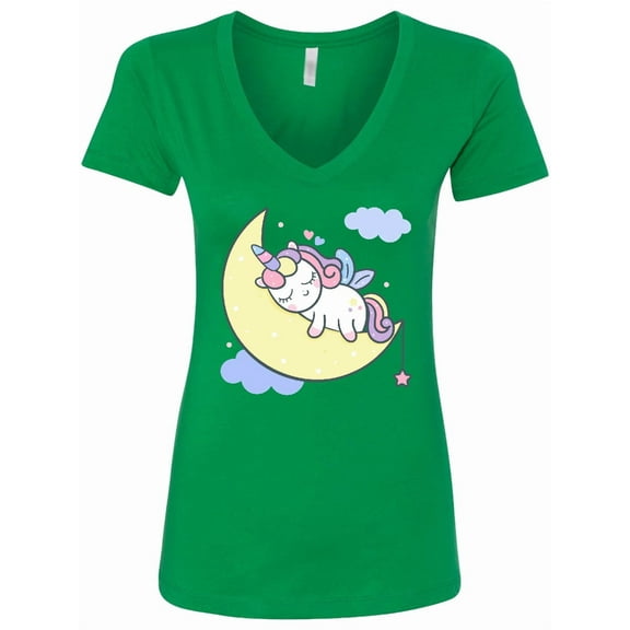 Inktastic Unicorn Moon Women's V-Neck T-Shirt