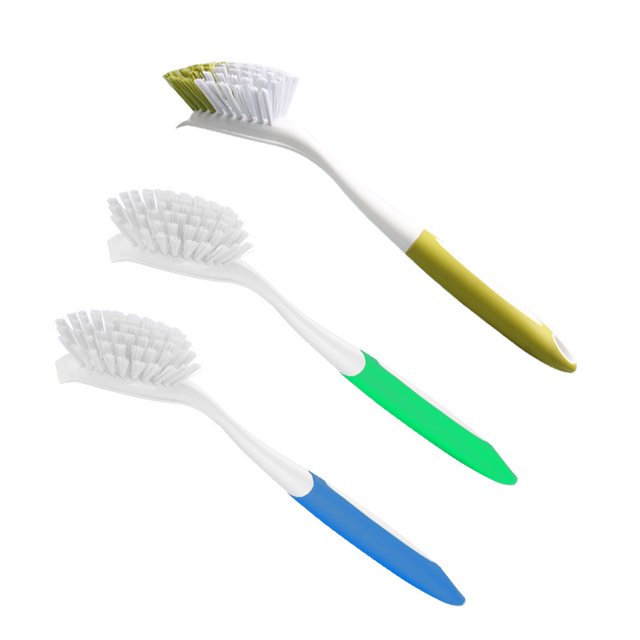 SetSail Cepillo para platos con mango, paquete de 3 cerdas rígidas para fregar platos con raspador integrado para limpiar platos, ollas y sartenes, fregadero de cocina ShuxiuWang 9024715974051