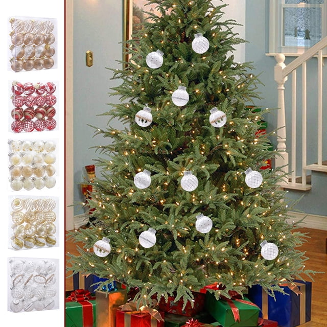Fiudx Bolas Navideñas Irrompibles, Paquete de 16 Adornos para Árbol de Navidad, 4 Estilos de Pintura Únicos, Temática de Oro Rosa y Rojo, Decoración Navideña, Fiesta En Casa, Tamaño de 6 Cm