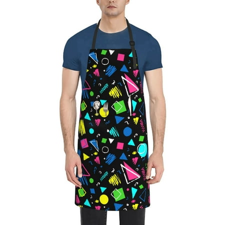 

Adobk Aprons Adjustable Bib Aprons with 2 Pockets Cooking Kitchen Chef Apron for Women and Men-Men-Geometric 1980s Styled